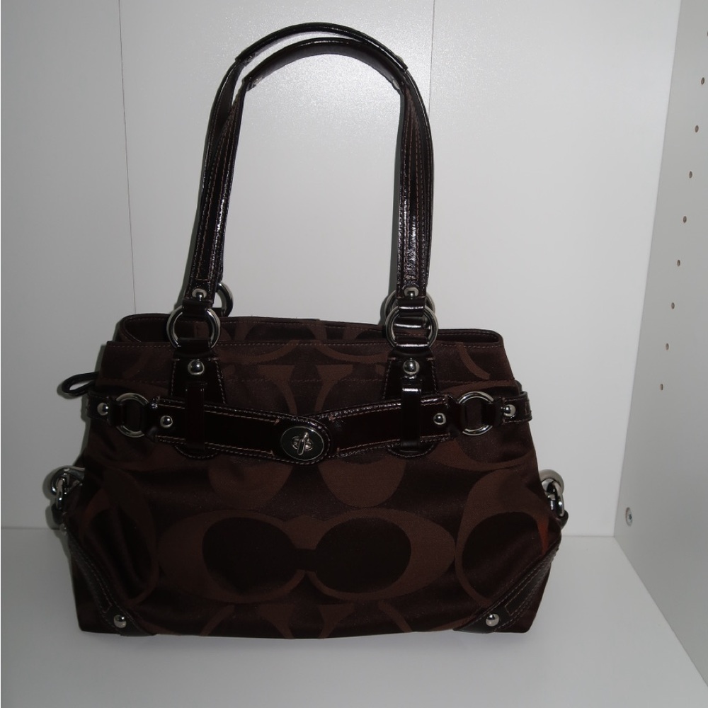 Coach brown Carly Signature C Jacquard Shoulder Bag